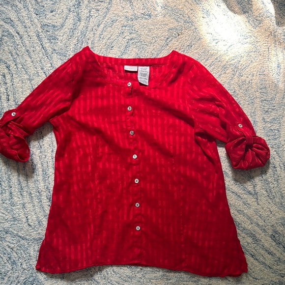 White stag semi basket weave red tunic top medium - Picture 1 of 3